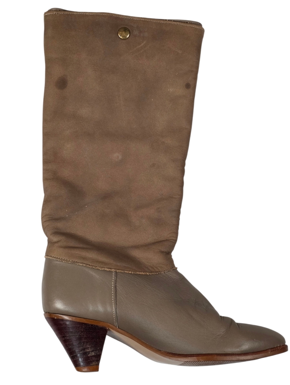 Frye 90s Y2K Slouch Boots Brown Taupe Leather Suede Mid Calf USA Women Size 6 - Picture 9 of 16